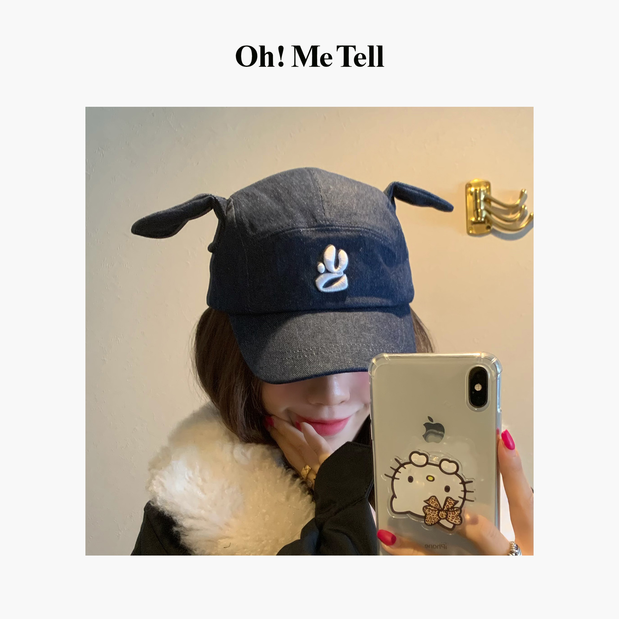 Oh！Me Tell【明星同款】可弯曲翅膀耳朵字母刺绣可爱棒球帽