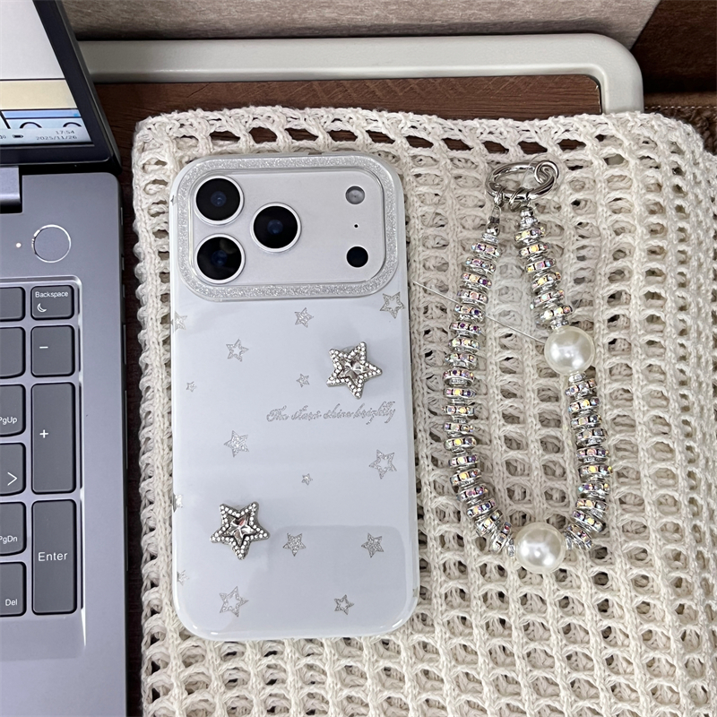 双层简约闪粉立体星星+挂绳适用16promax手机壳iPhone17苹果15/14