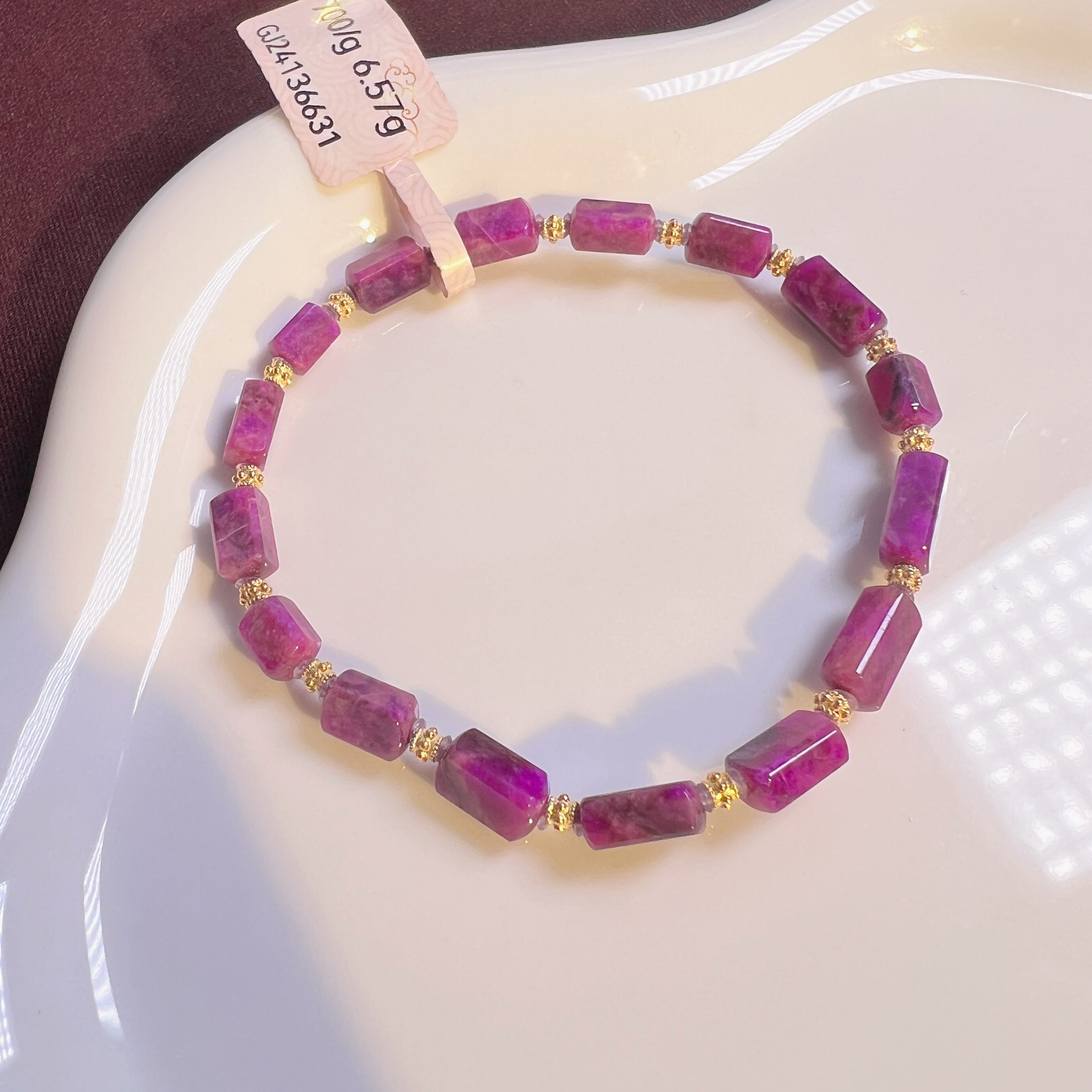 【推荐】18k金镶嵌果酱红舒俱来手串4mm*3mm/S098109