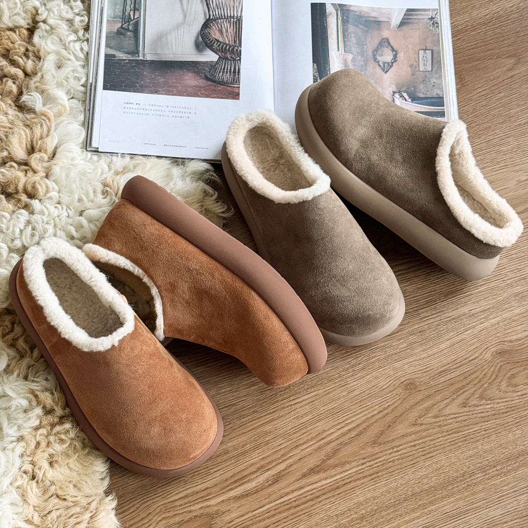 厚底小土豆博肯鞋冬新款内增高加绒保暖包头毛毛拖鞋-833