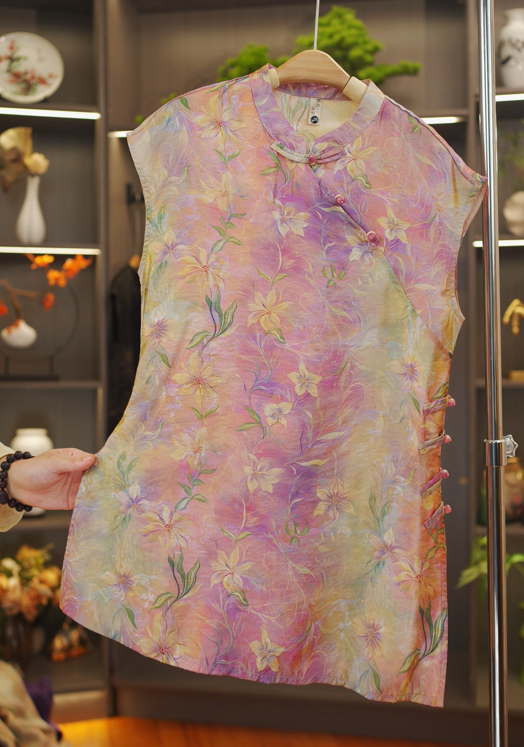 【七彩-奥黛】新中式中长款老钱风浮光锦盘扣洋气中款奥黛上衣