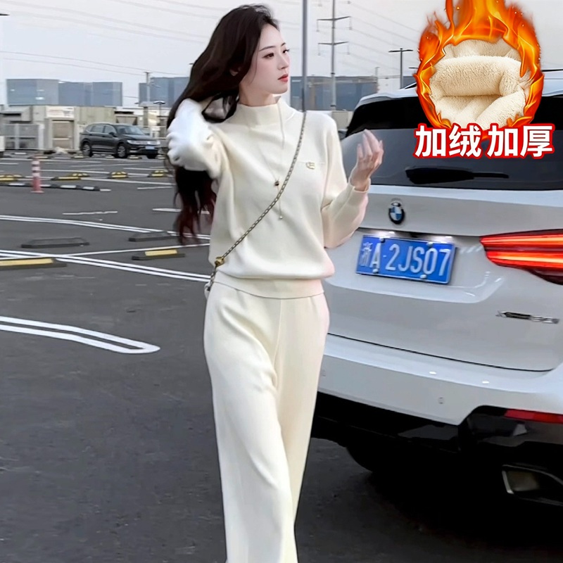 拉夏贝尔/25秋冬新时尚百搭通勤简约休闲加绒上衣+裤子 10701 WDJ