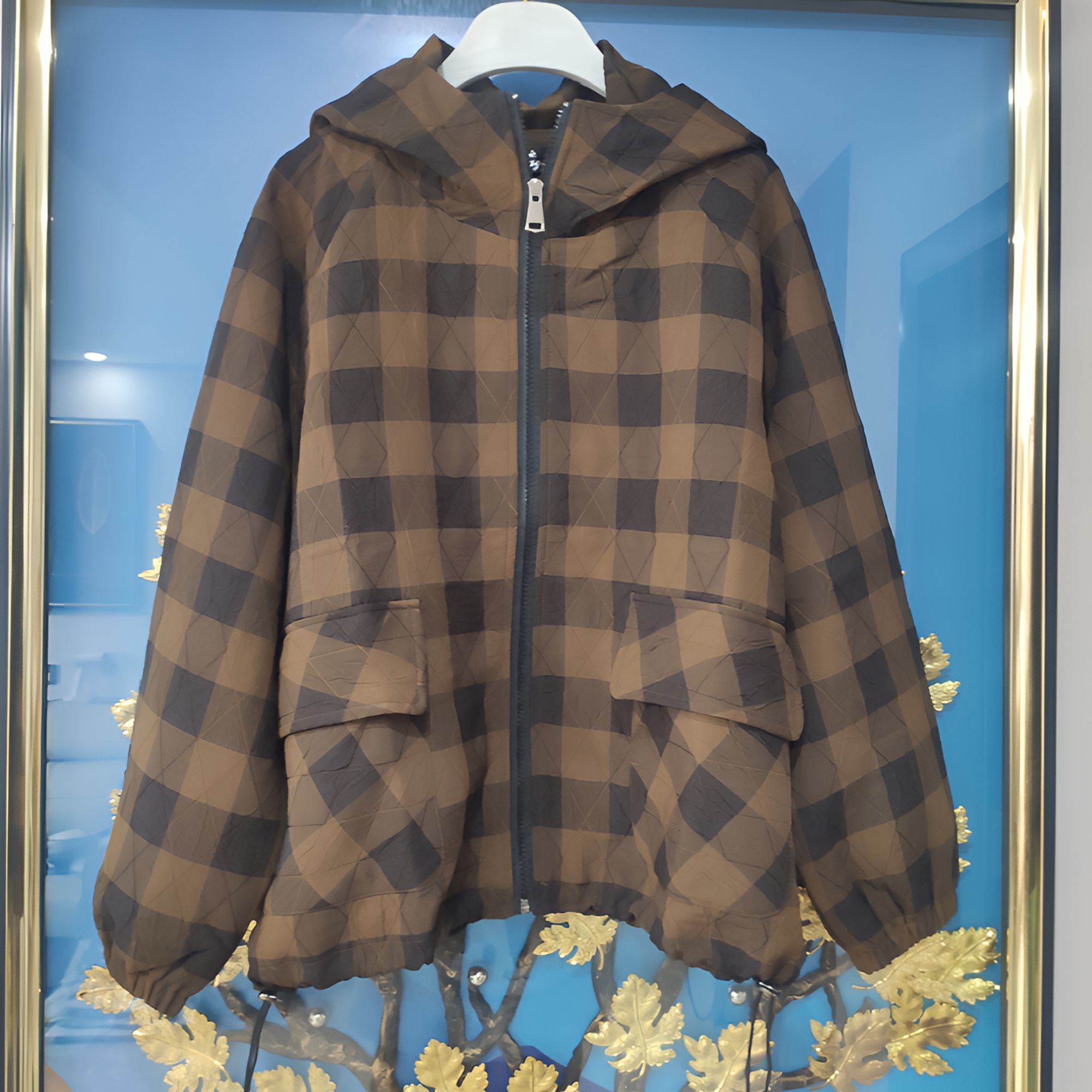 2025春款时尚洋气格子外套百搭连帽拉链休闲