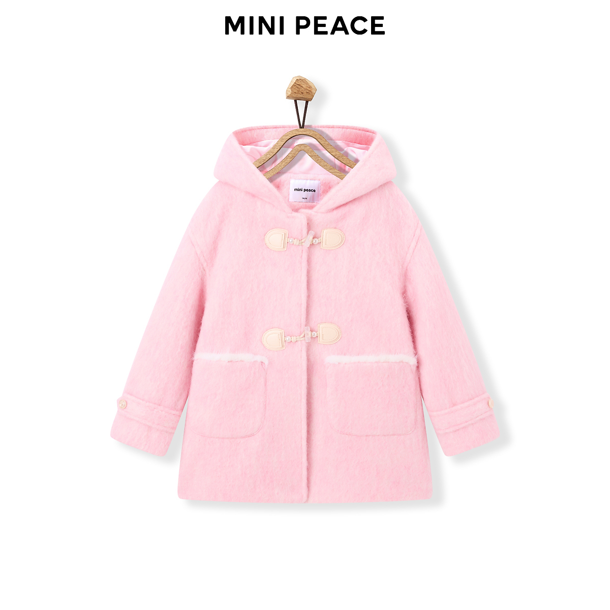 【专柜同款】MINIPEACE太平鸟童装羊毛大衣儿童粉色外套秋冬保暖