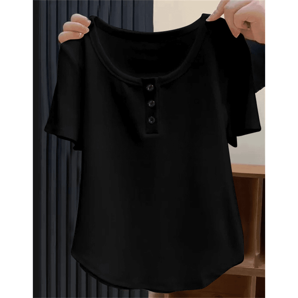 春夏季韩版方领正肩短袖T恤女大码设计感显瘦修身百搭打底衫上衣