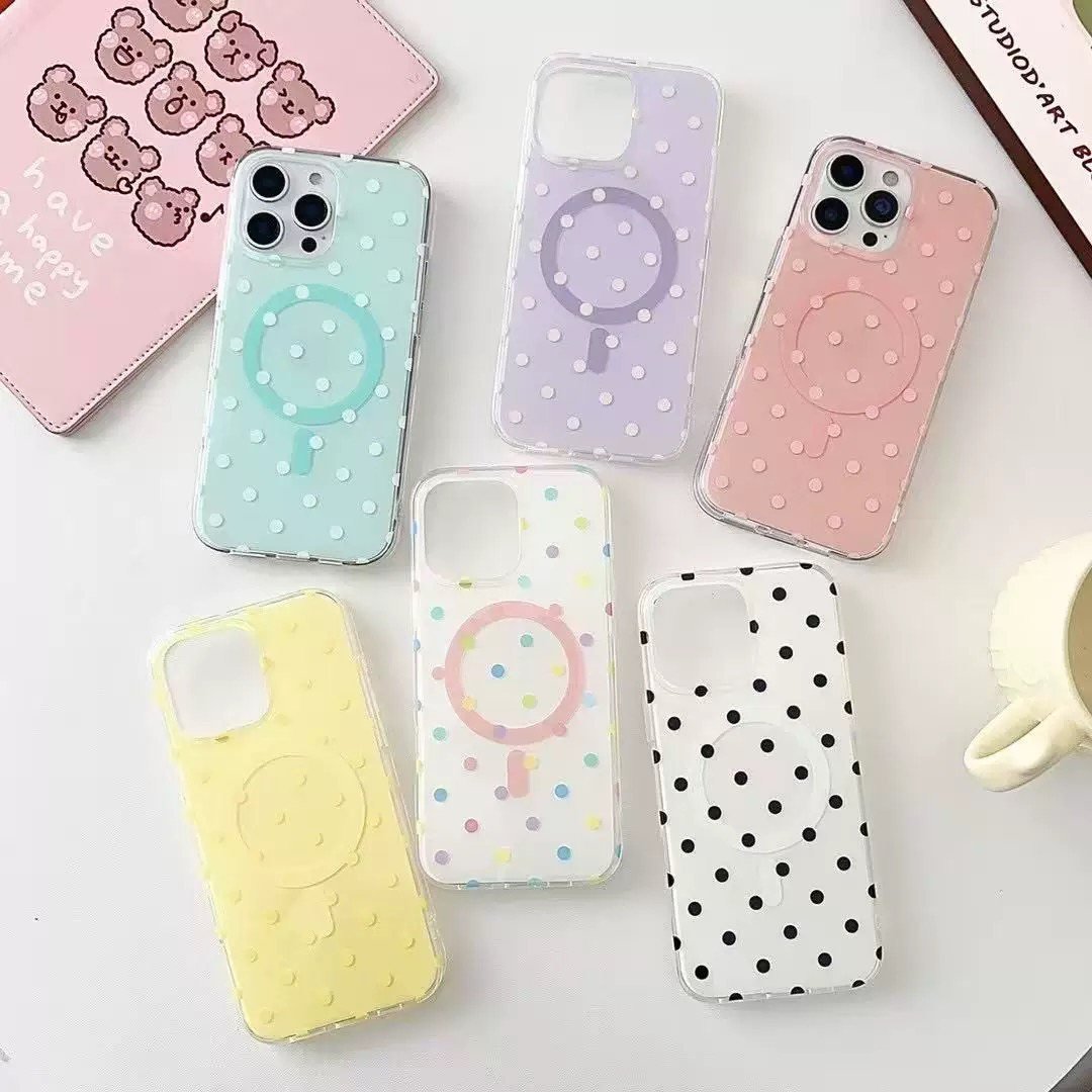 日韩风彩色波点磁吸壳适用苹果iPhone16pro/14手机壳硬背软边