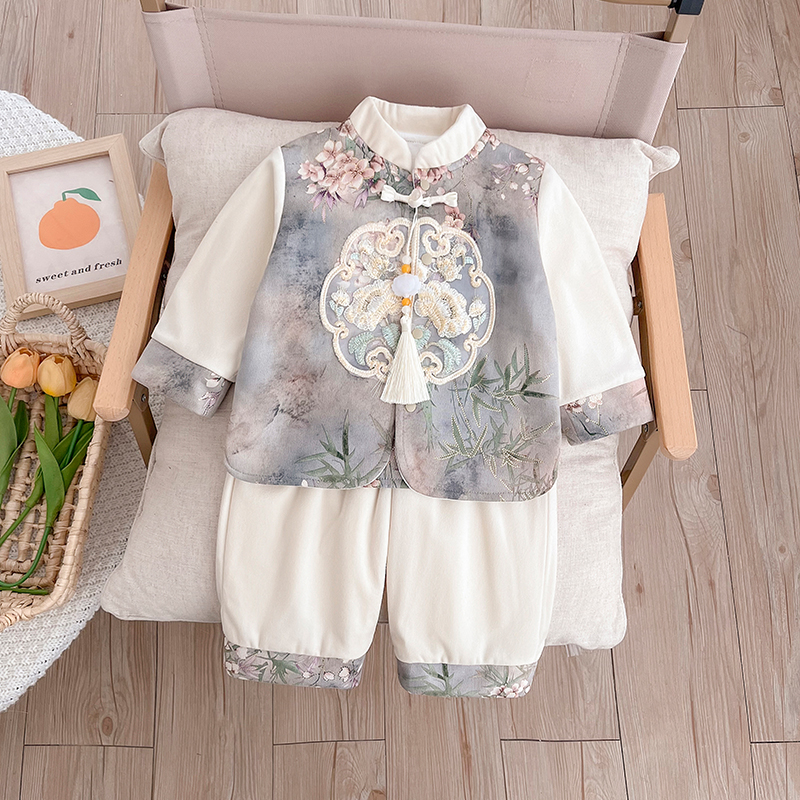 婴幼儿秋季2025新款分体套装男女宝宝新中式新生儿春秋款国风外套