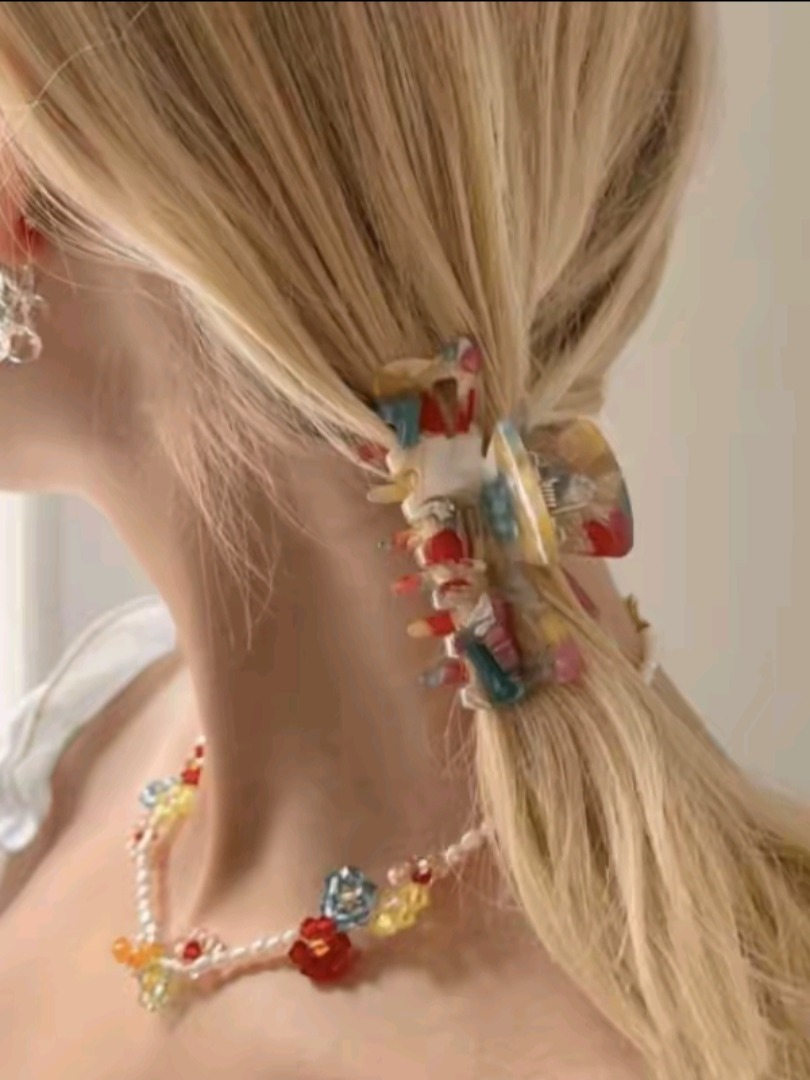 钛钢亚克力可爱发夹 时尚 韩版ins手工大肠发圈 (连麦自选饰品