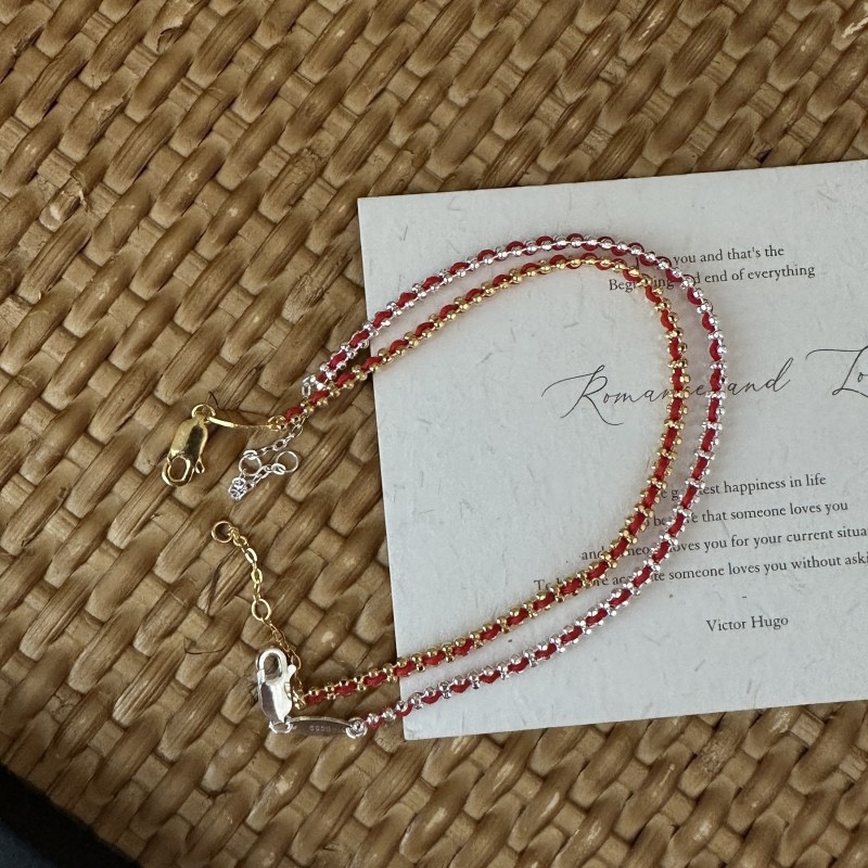 925银手链 日韩时尚百搭编织金色小米珠银手链16-18