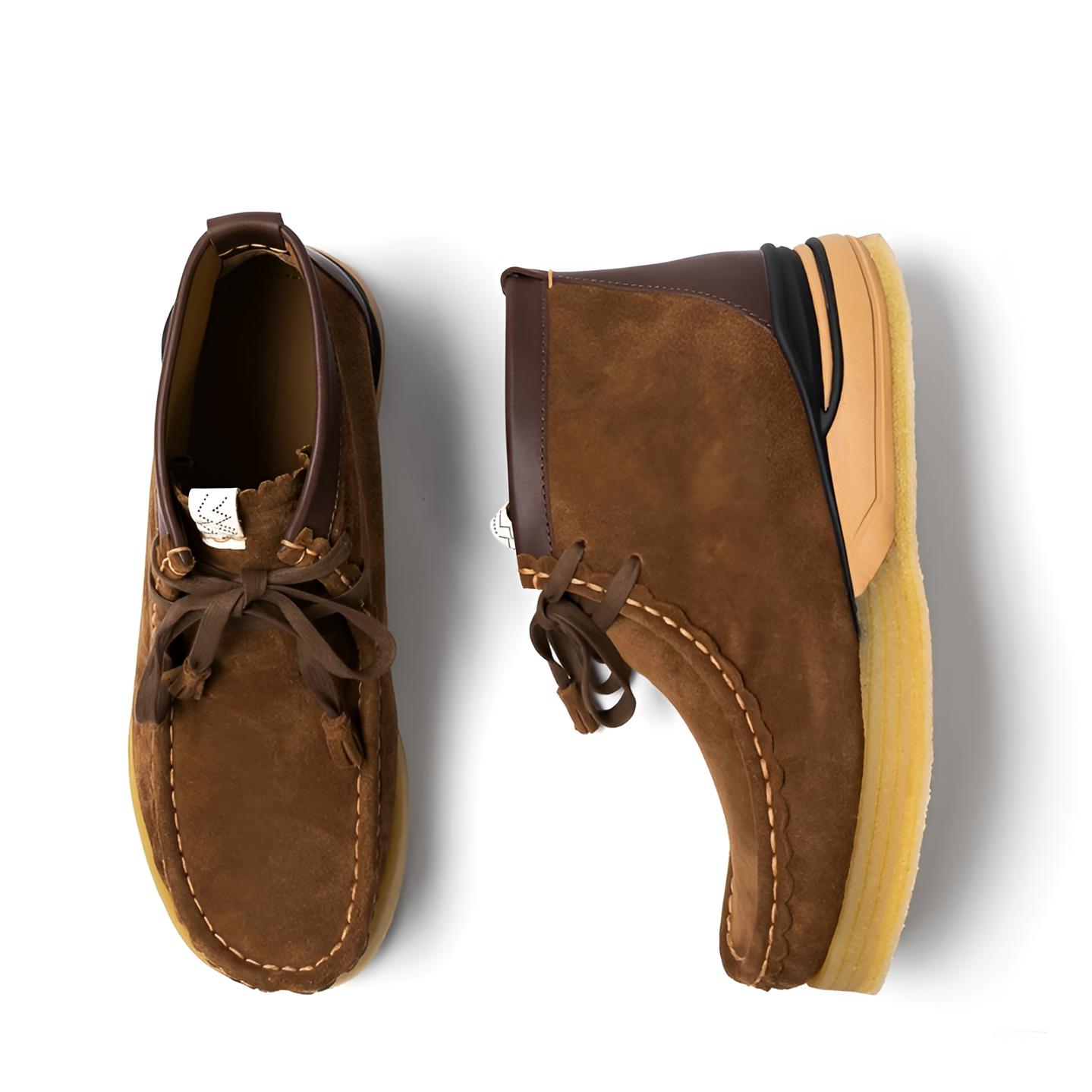 日系四季夏季真皮手工男鞋袋鼠鞋男款男士工装靴厚底