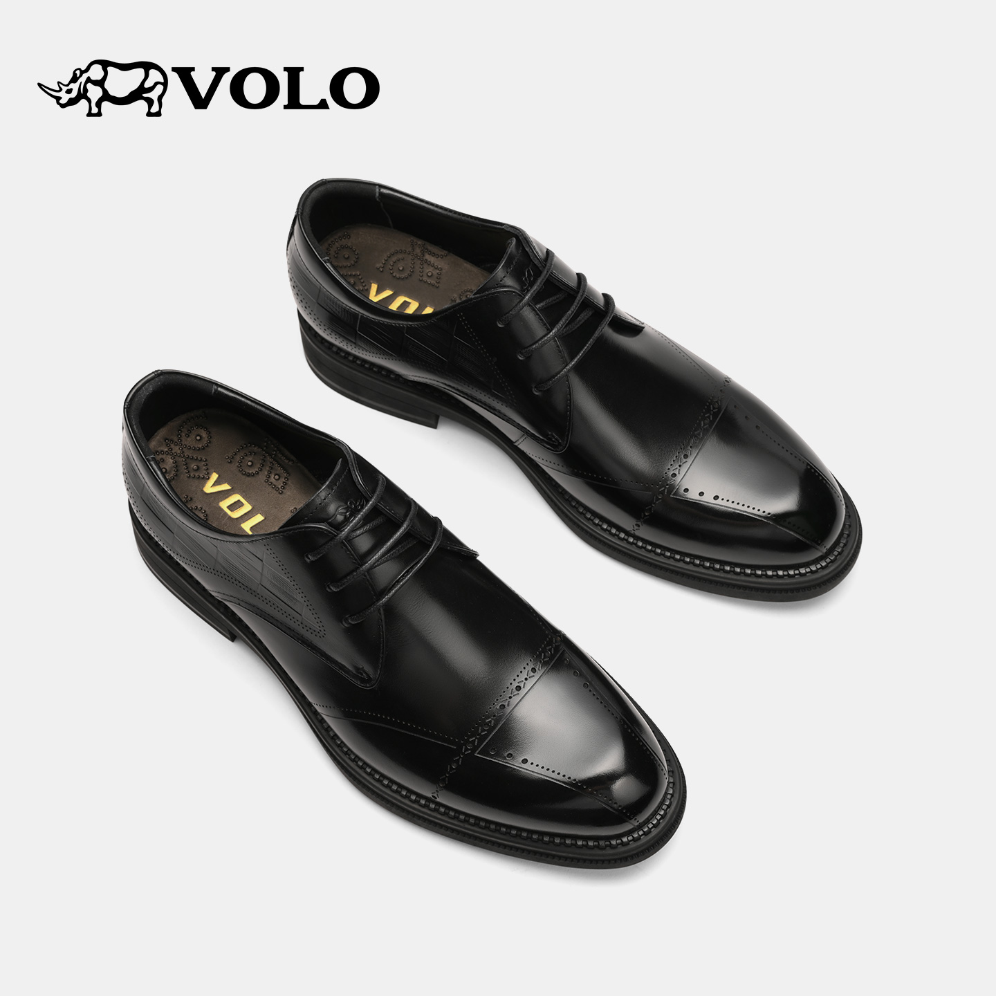 VOLO/犀牛男士皮鞋牛皮黑色正装商务国庆结婚鞋真皮尖头德比鞋