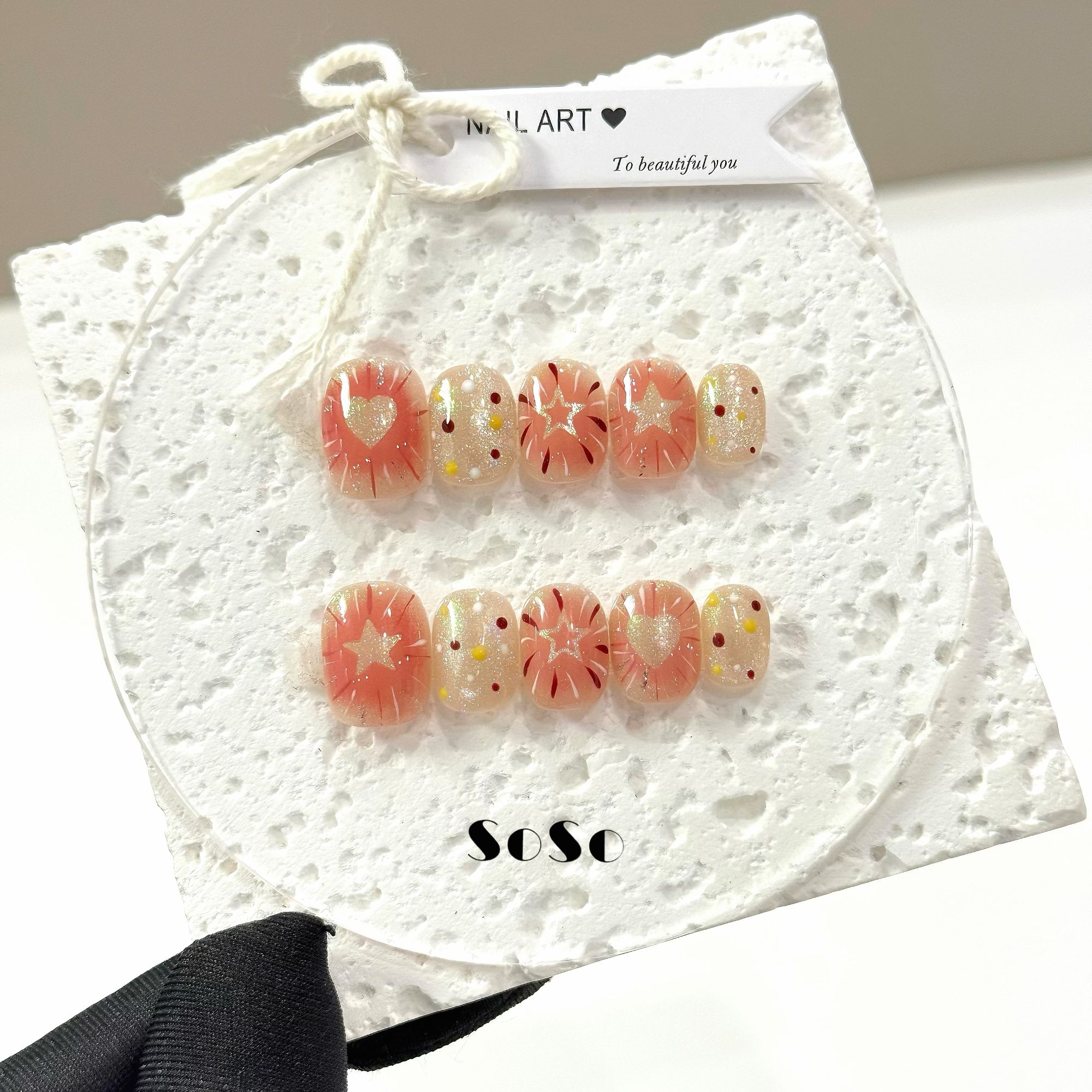 Nice SoSo【星愿】纯手工穿戴甲纯欲手绘猫眼晕染渐变波点显白小众