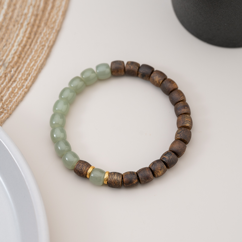 XIANYUAN/仙源 沉香莺歌绿奇楠沉香6*7mm桶珠单圈手串