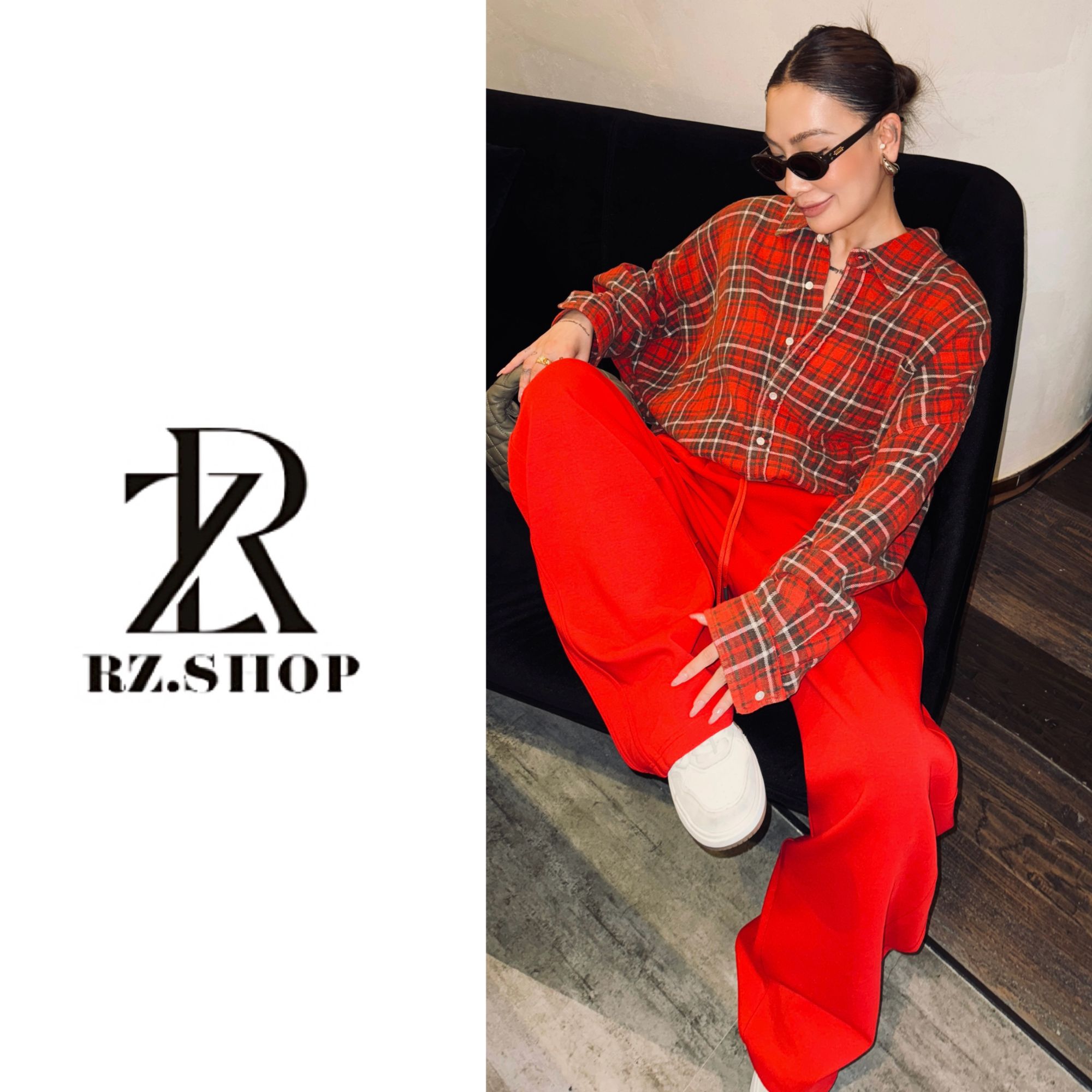 RZ定制款穿搭必备红色格子潮流衬衫