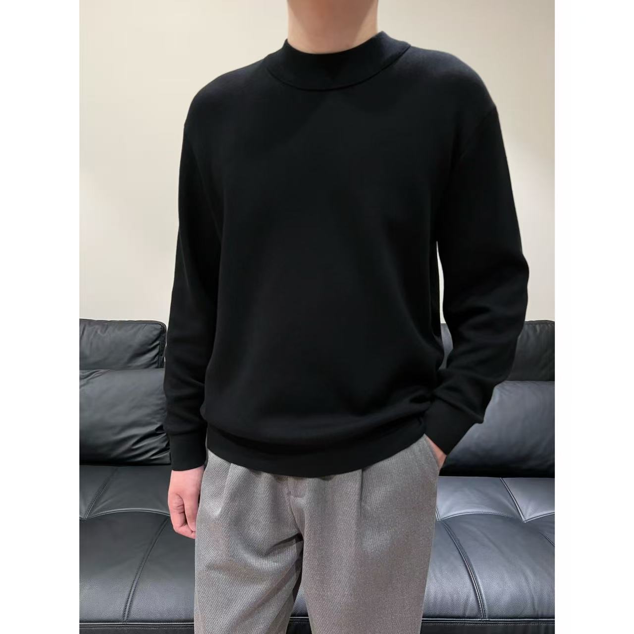 【 YI JIN 】男士密织棉混纺宽松圆领休闲针织衫