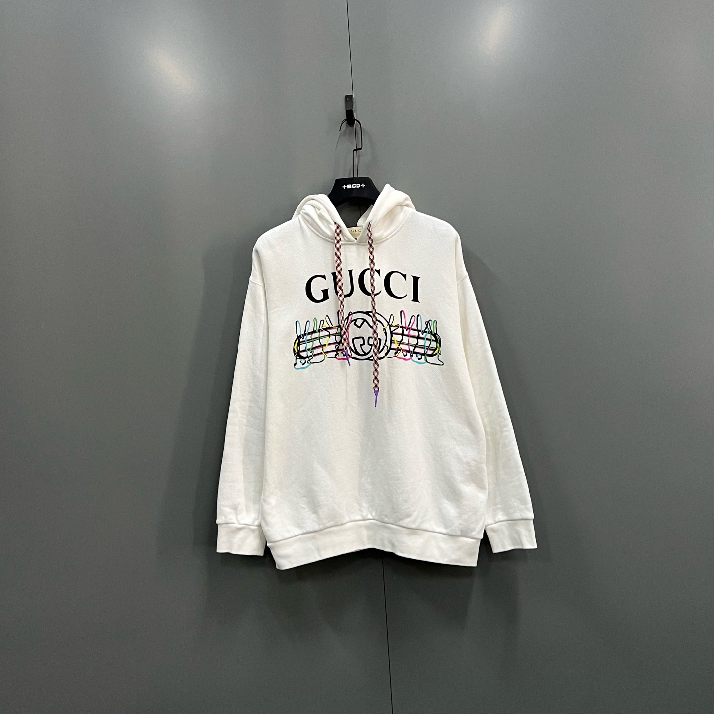 99新 GUCCI/古驰 (ll) 字母logo彩色线条帽衫 M码/020955