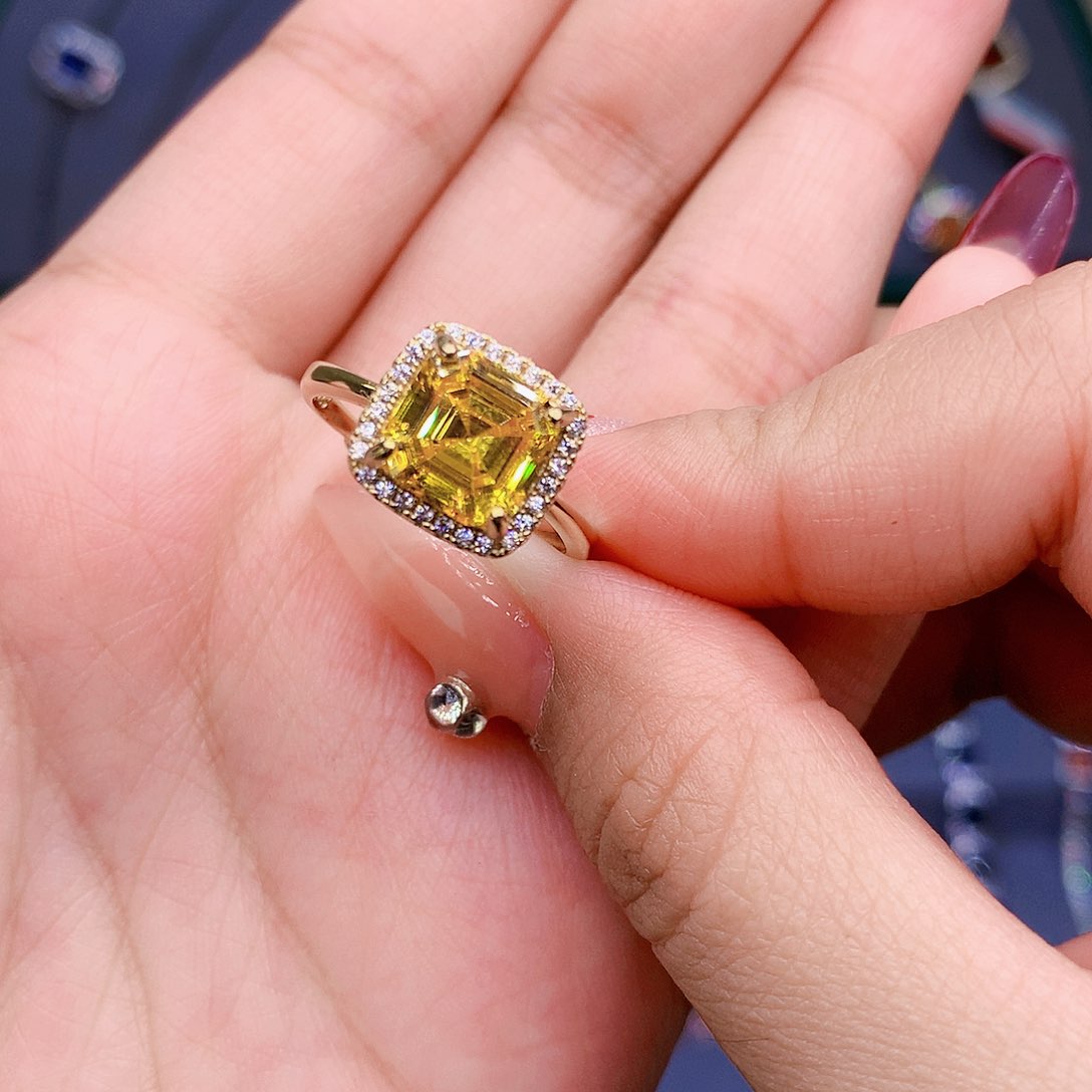 黄晶戒指银S925镶嵌1111