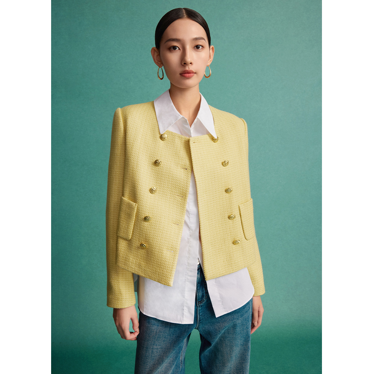 【商场同款】曼德诗绵羊毛小香风短外套纯色时尚M421302903