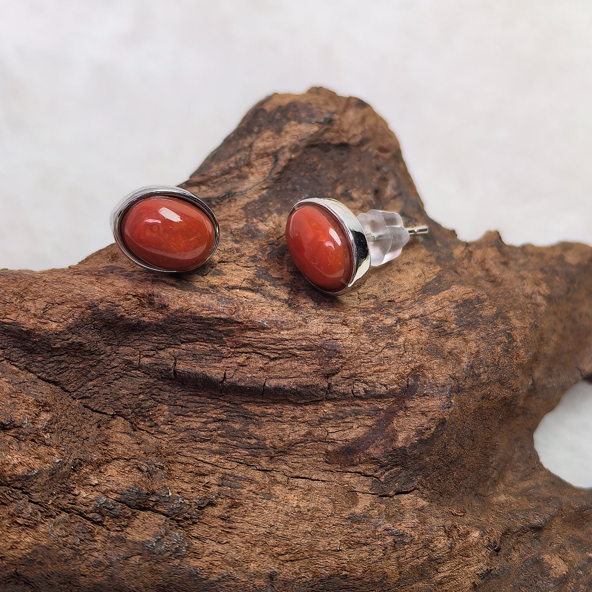 【蜜语】原矿天然南红银耳钉简约复古时尚精致耳钉