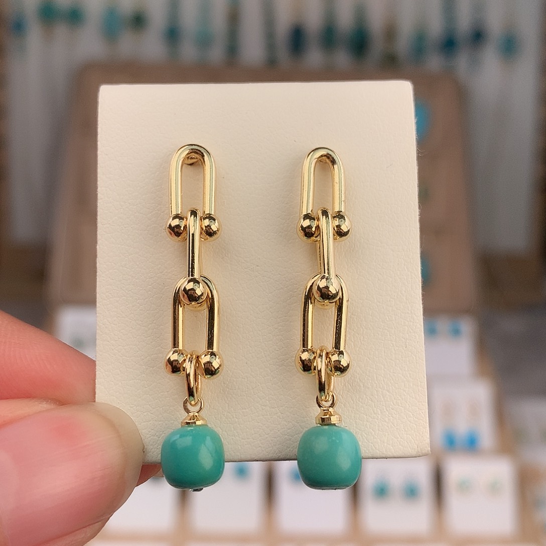 绿松石银S925镶嵌耳饰