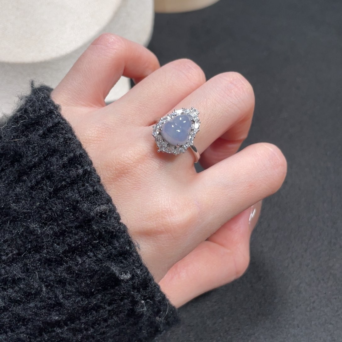 翡翠戒指银S925镶嵌8359