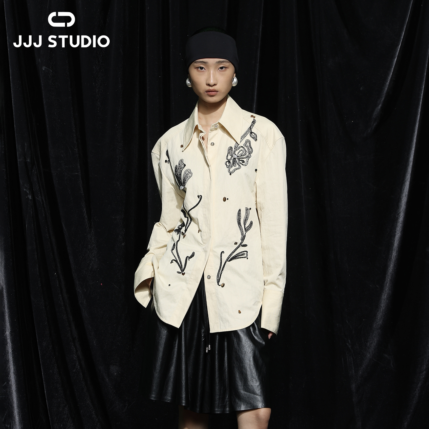 JJJ STUDIO 长袖时尚休闲复古花卉刺绣衬衫JDWWA2C319
