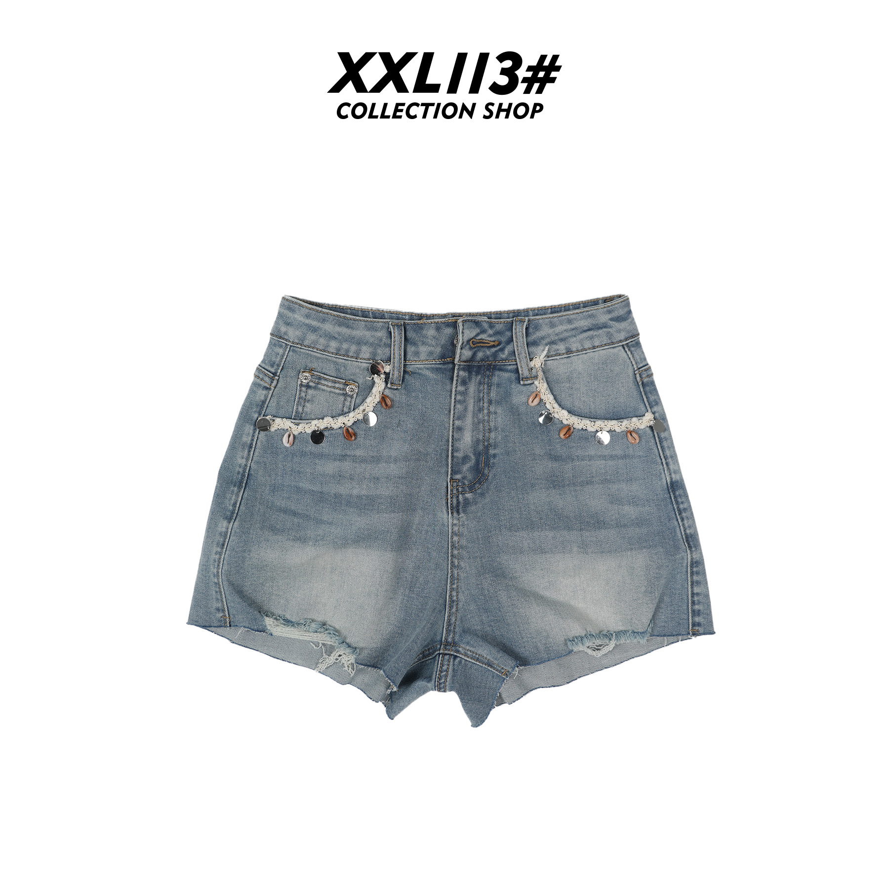 113* CENTRALIZED SHOP透气纯色微弹力短裤个性破洞X5F12D5967