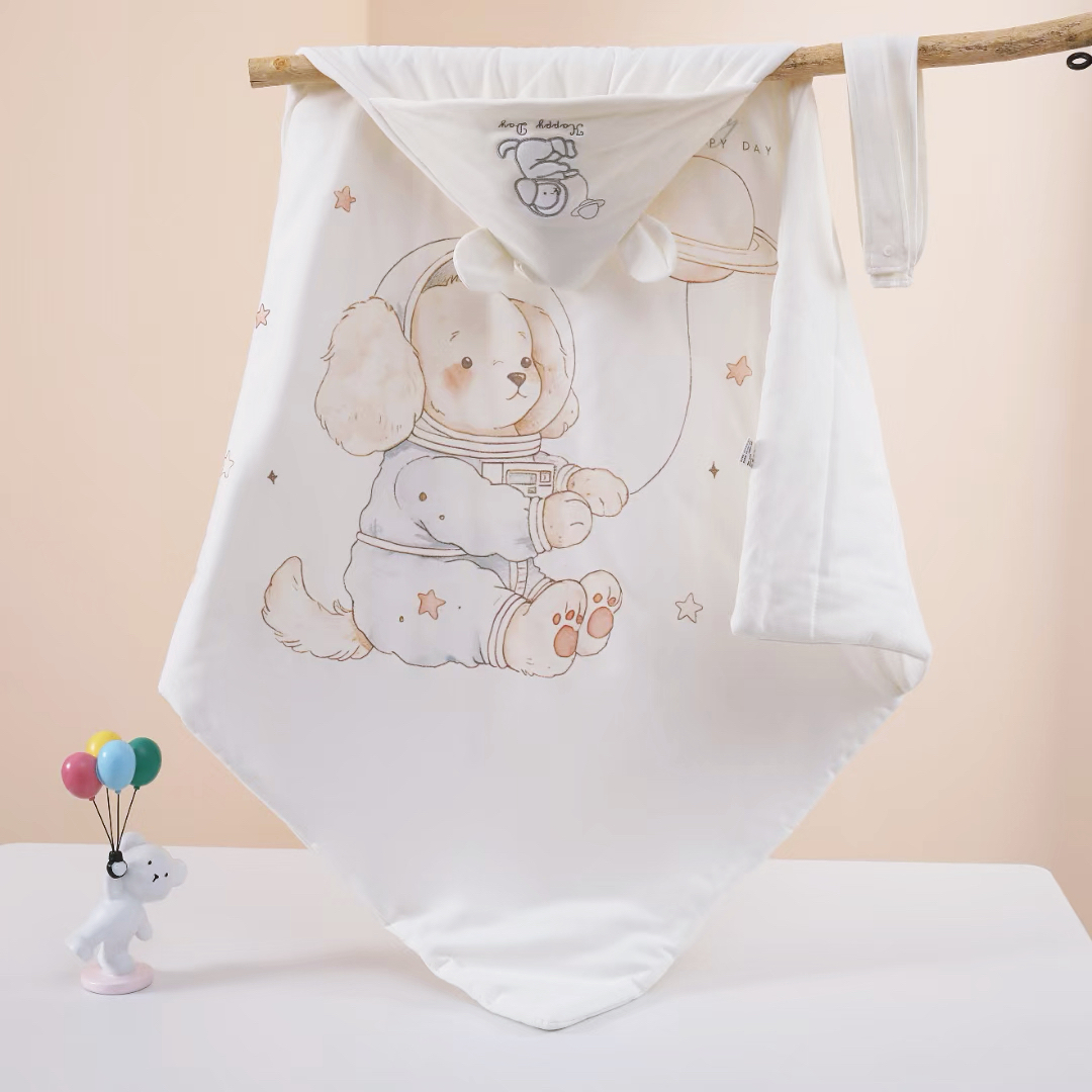 【棉柔蚕语】新生儿产房纯棉抱被防惊跳带帽四季通用