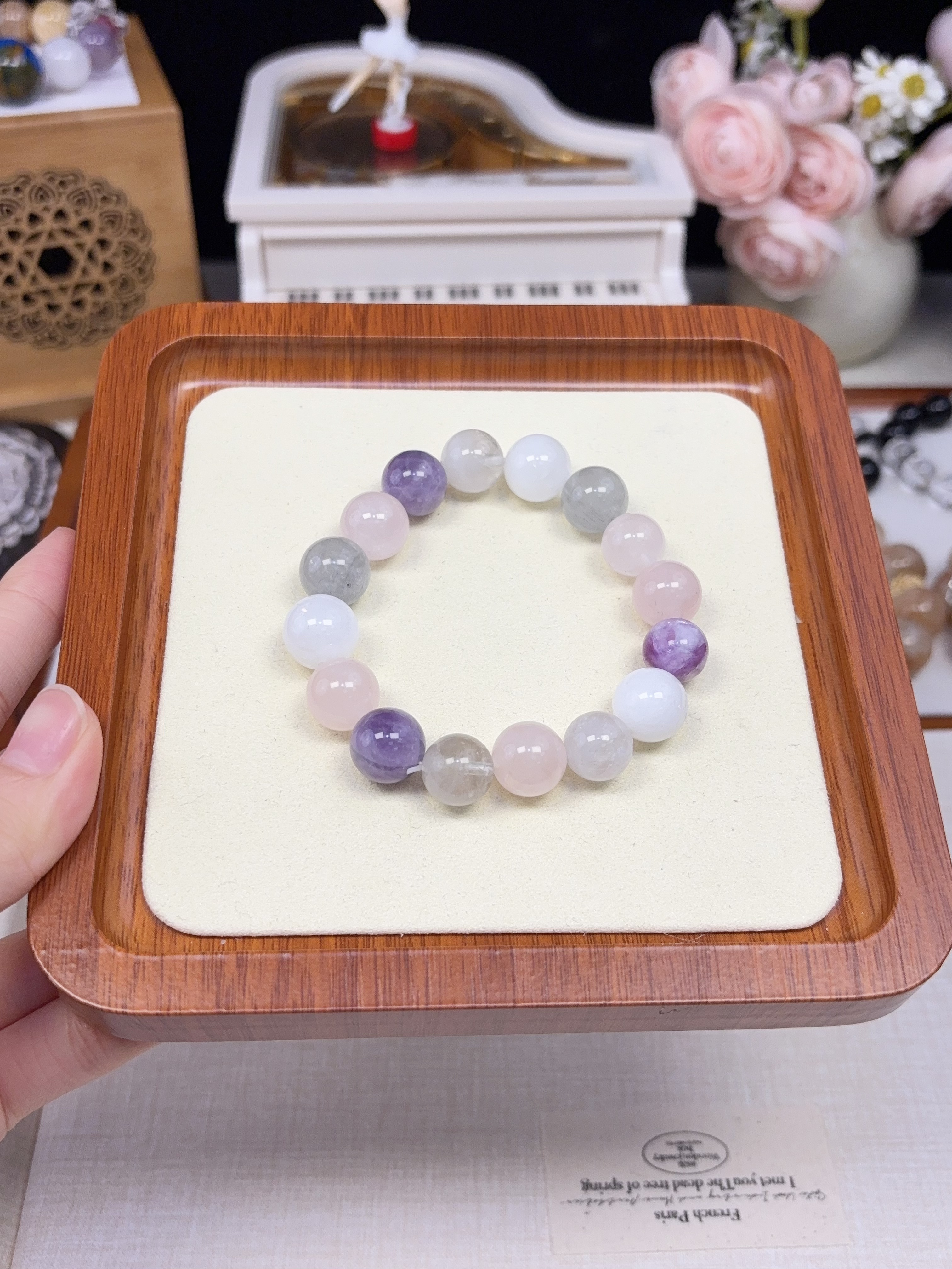 【白幽灵+粉水晶+兔毛】一朵珠Diy原创天然水晶【多宝手串】保真