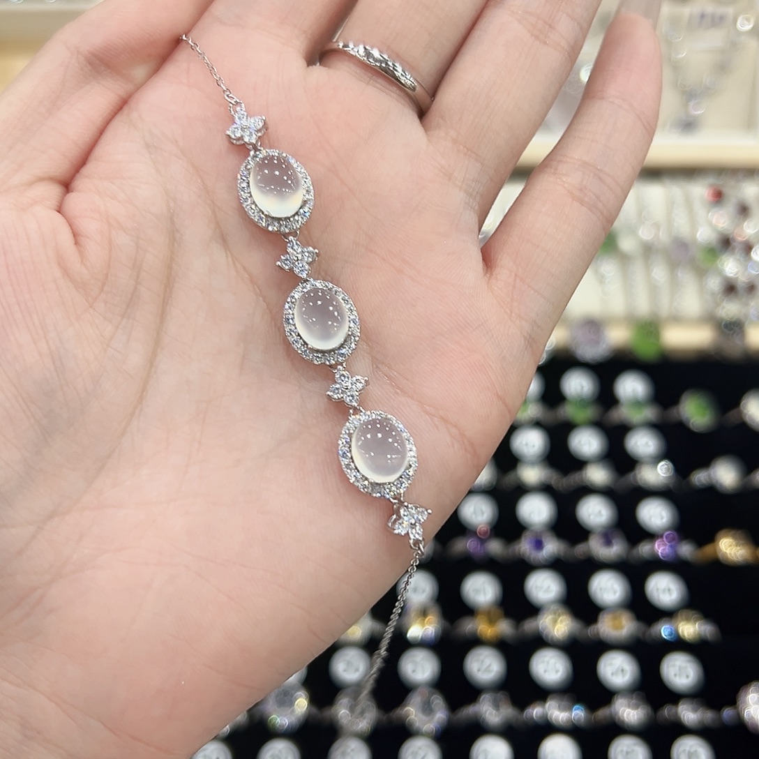 八***.岫玉银S925镶嵌手链