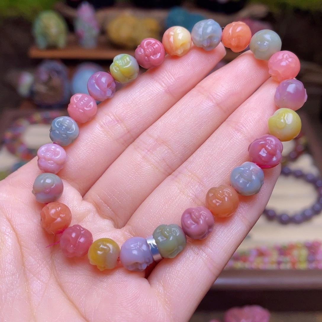 玛瑙/玉髓手串未镶嵌盐源玛瑙佛公糖果色串