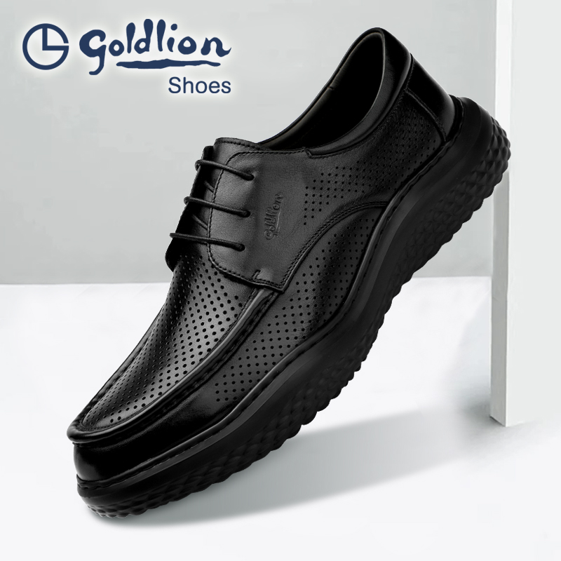 金利来凉鞋男夏季男士冲孔商务休闲凉皮鞋圆头系带透气厚底镂空鞋