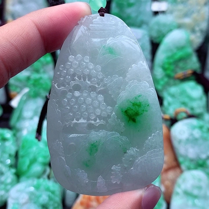 天然A货翡翠山水牌