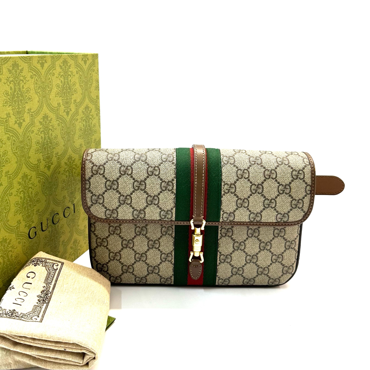95新 GUCCI/古驰 98新 jackie 1961金色锁扣老花邮差包 /腰包