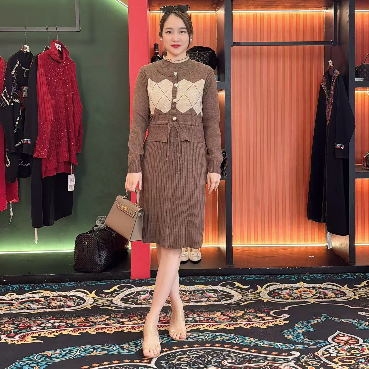 506 多金大码气质减龄长款A字裙子女装设计感连衣裙女