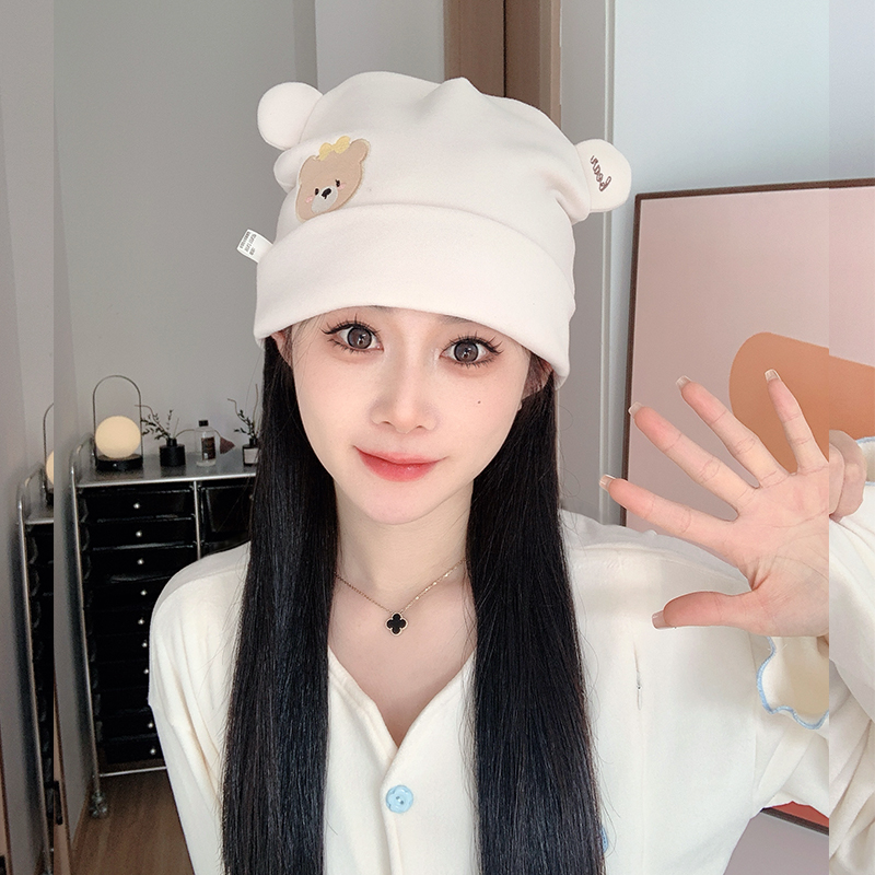 秋冬加厚双层磨毛大头围产妇刺绣月子帽产后防风保暖时尚护额发带