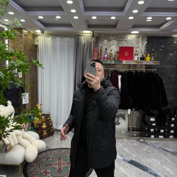 【三叔·顶奢】时尚男士胎牛皮鹅绒拼接连帽休闲羽绒服外套877873