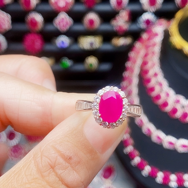 戒指红宝石银S925镶嵌