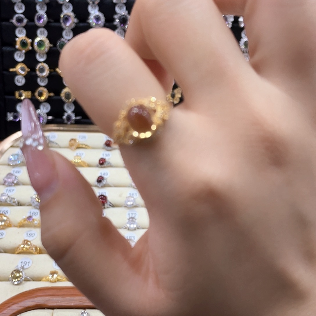 黄晶戒指女款银S925镶嵌