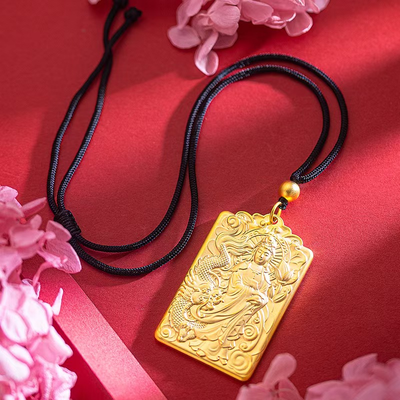 钨金吊坠 【苗金专柜正品】金色观音吊牌 新款吊坠