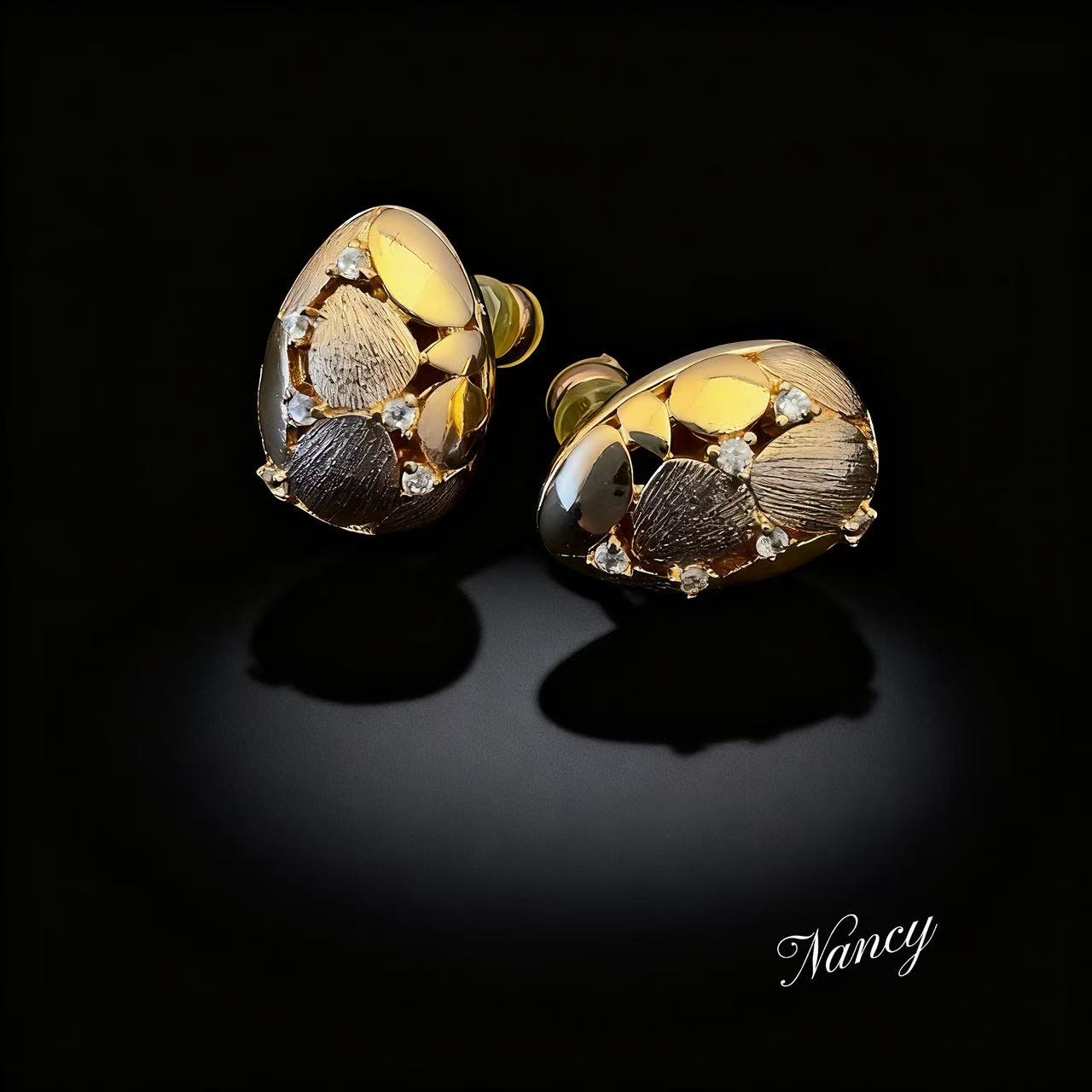 合金耳饰 复古水滴小金蛋耳钉女 轻奢时尚百搭气质