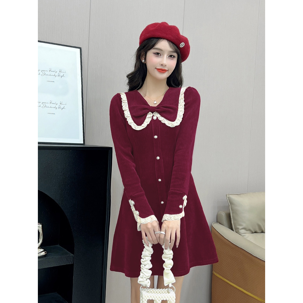 赫本小黑裙减龄娃娃领显瘦打底裙大衣内搭连衣裙秋小个子裙子2258