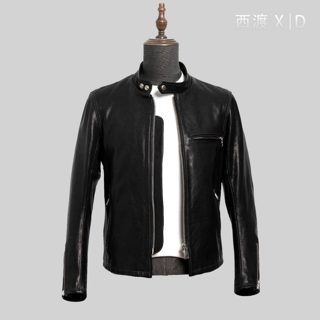 经典J100二代黑色复古百搭1.5mm全植鞣老山羊皮短款男士真皮皮衣