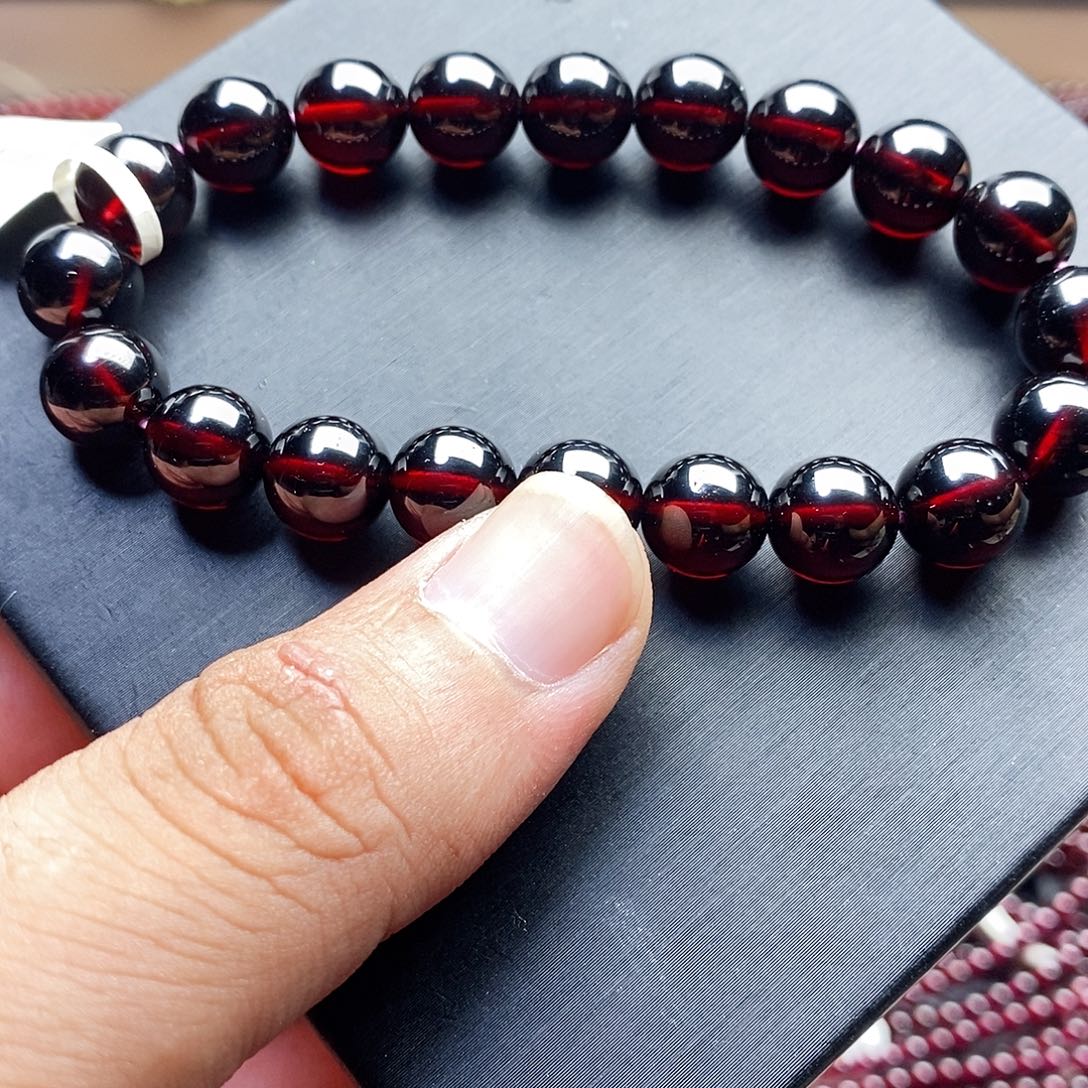 未镶嵌手链石榴石9.8mm金牌酒红色