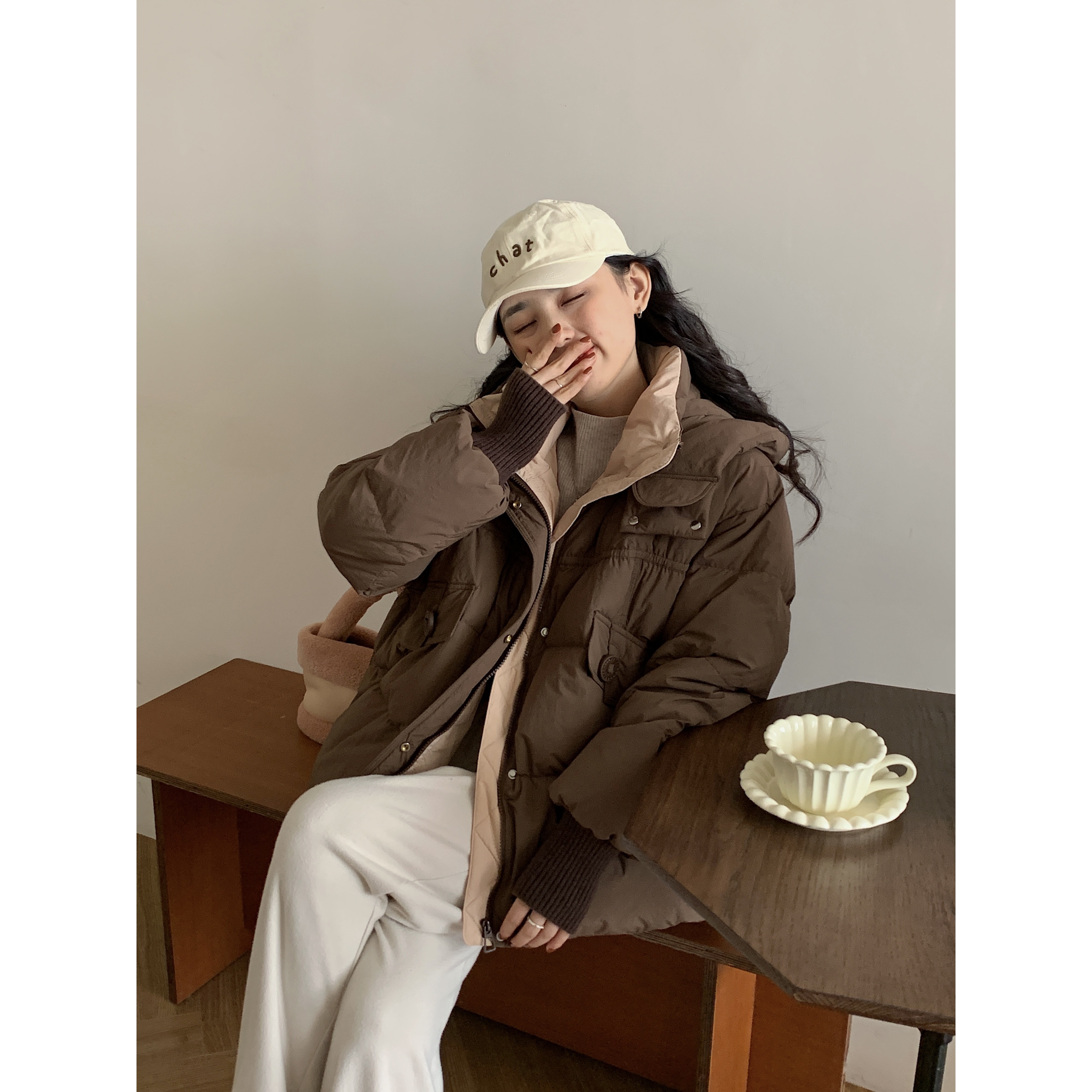 2025新款羽绒服正品白鸭绒女韩版撞色连帽