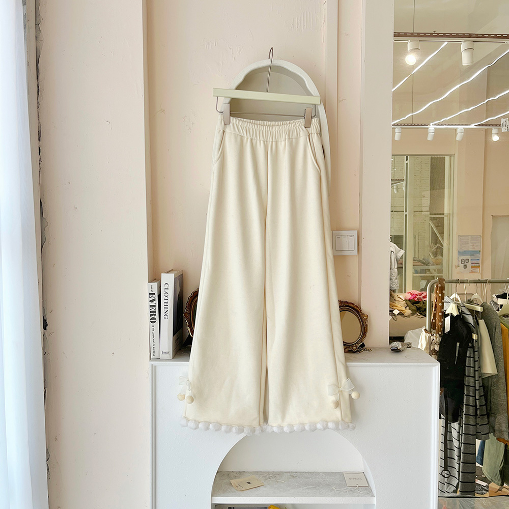 青青大码女装 冬款加绒加厚阔腿休闲白色糯米裤高腰显瘦长裤K5216