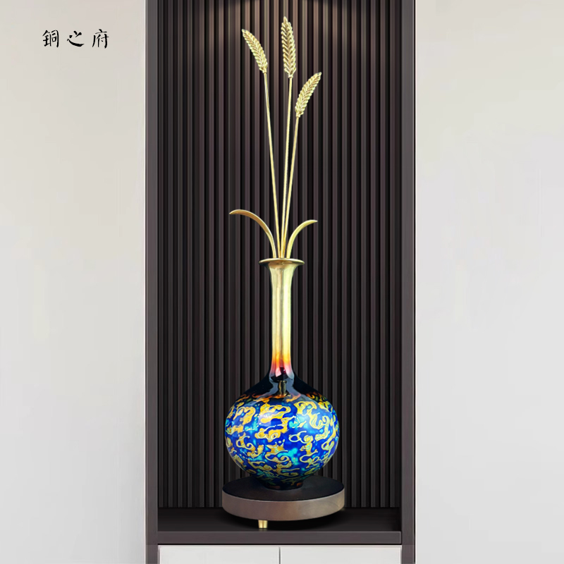 岁岁平安铜麦穗摆件入户玄关大麦新中式桌面装饰乔迁高档开业礼物