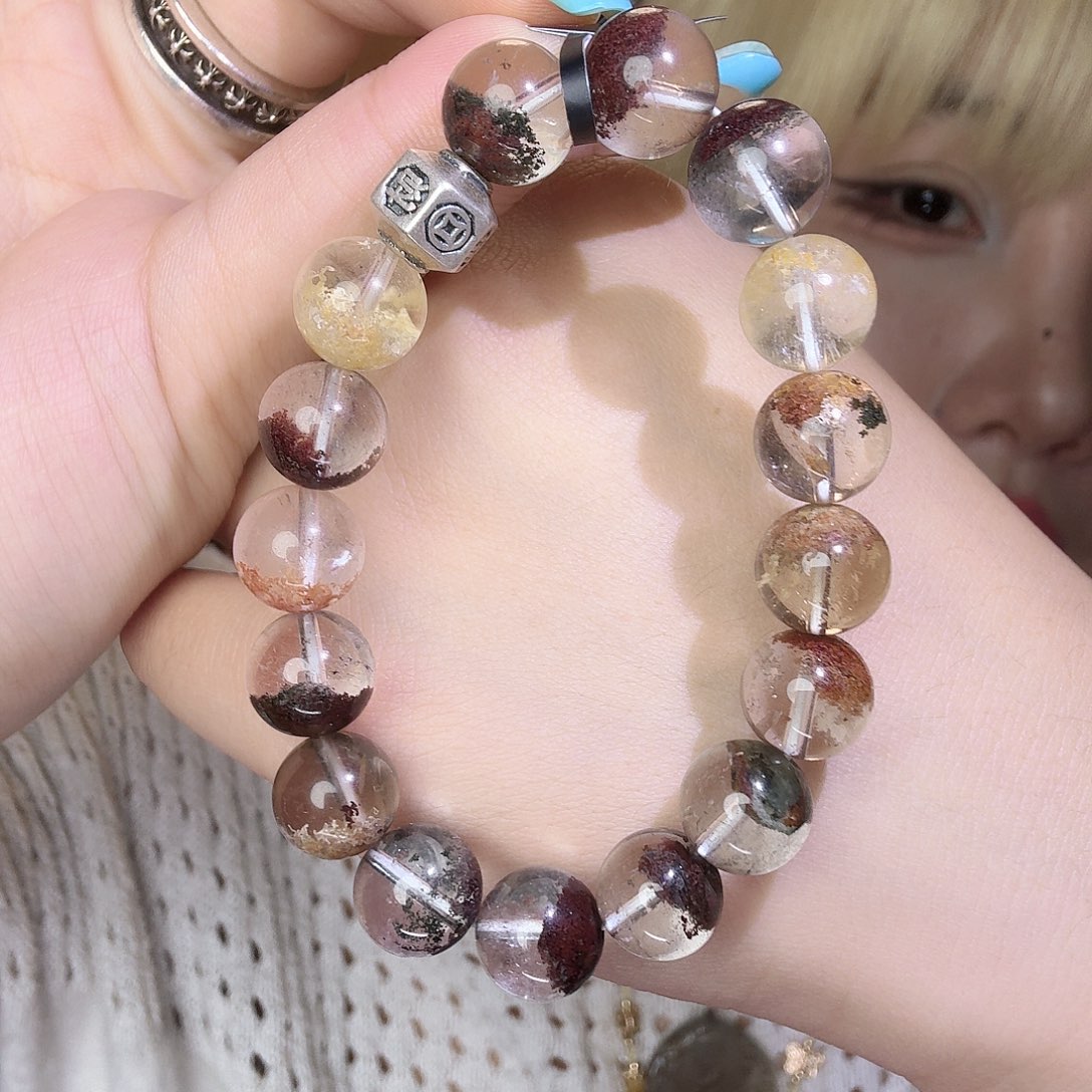 水晶手链足银镶嵌黑糖