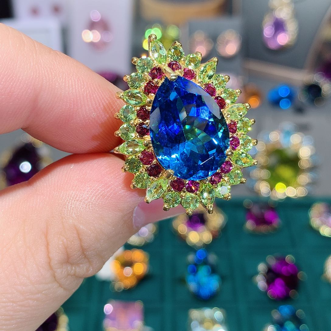 托帕石戒指银S925镶嵌戒指