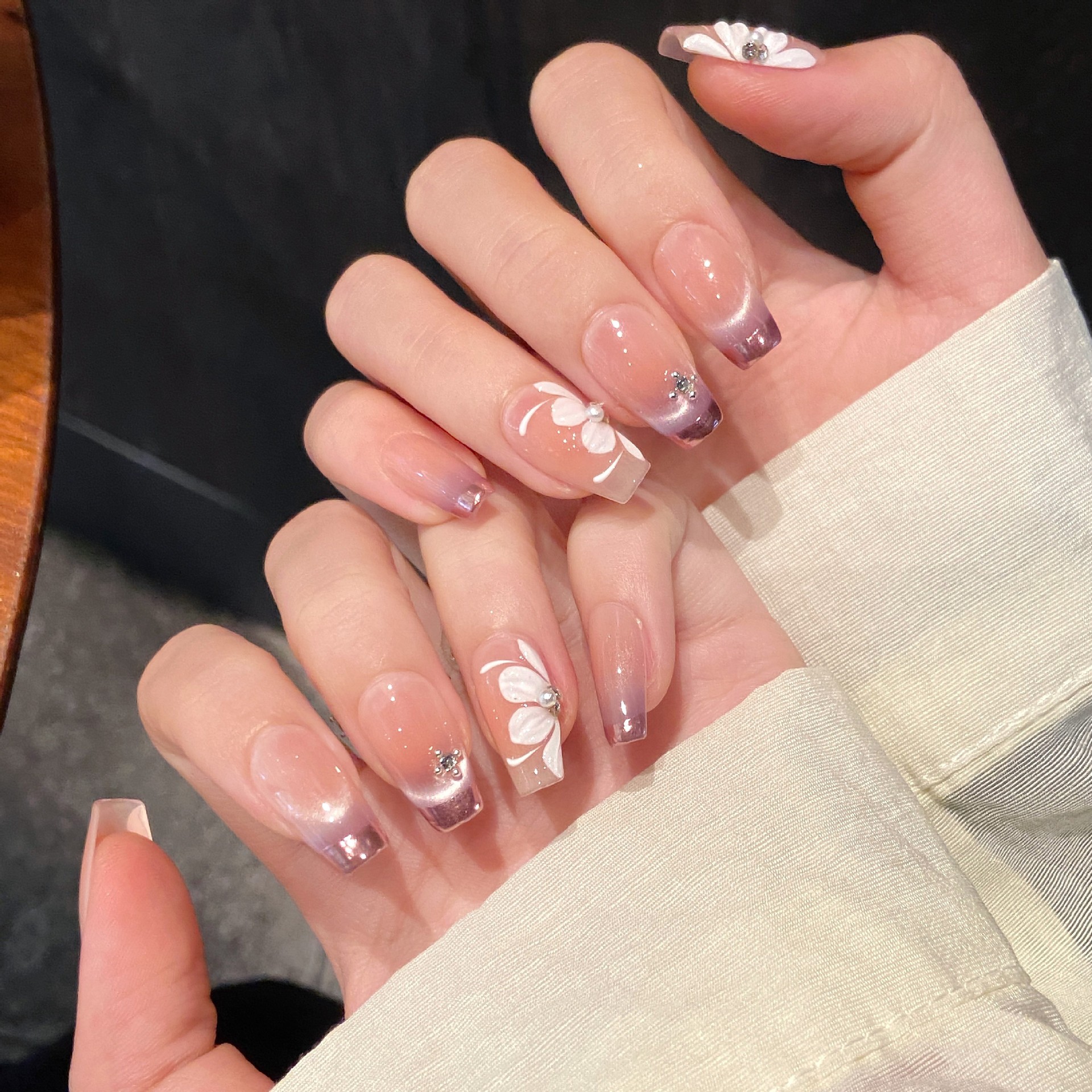 【紫罗兰】2025夏季紫色冰花法式微笑猫眼高级感可拆卸纯手工穿戴甲